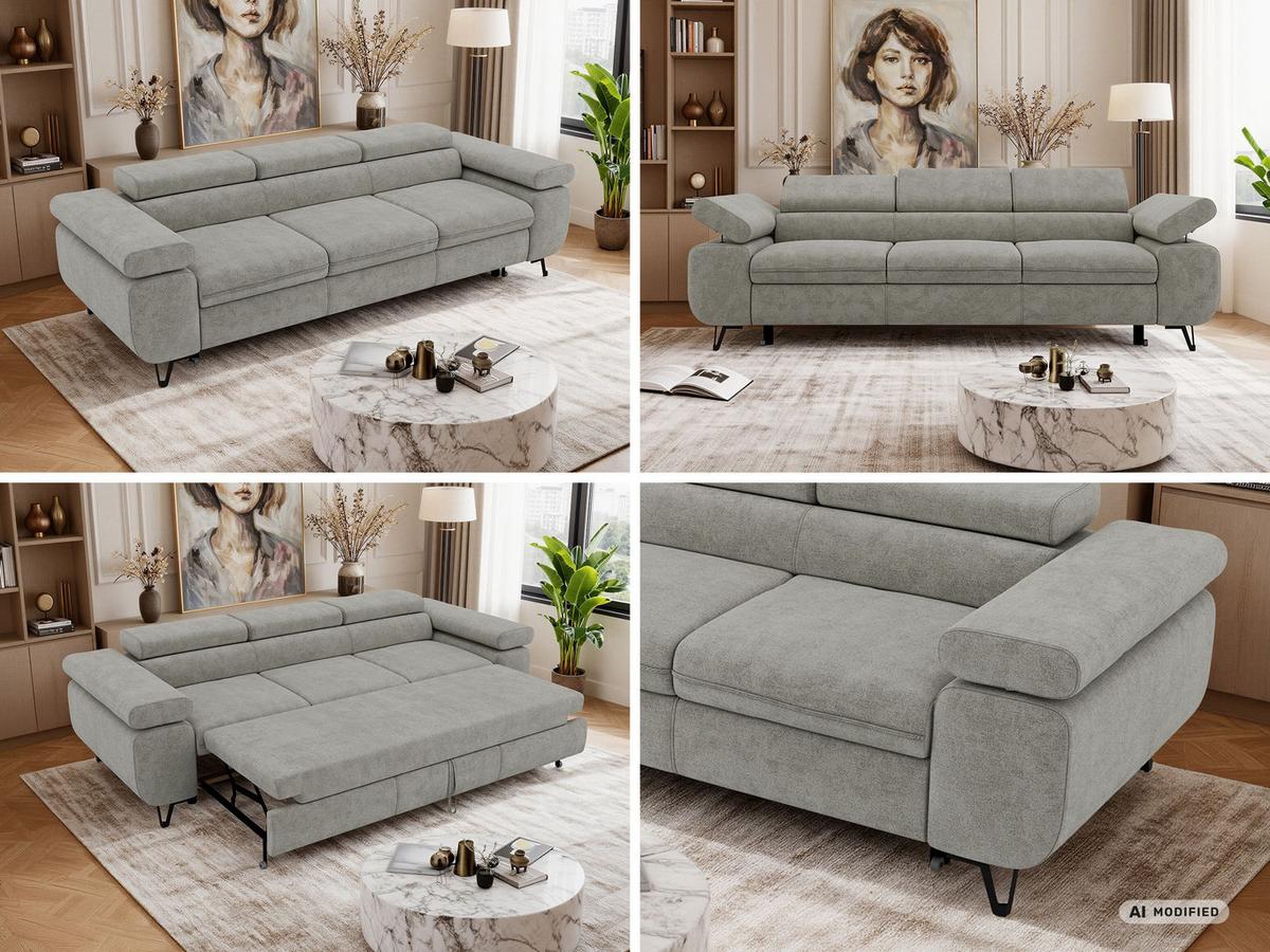 3-SITZER SOFA PETER mit Schlaffunktion - Grau Stukture - Graphitfarben/Schwarz, Textil/Metall (262/76/99cm) - MKS