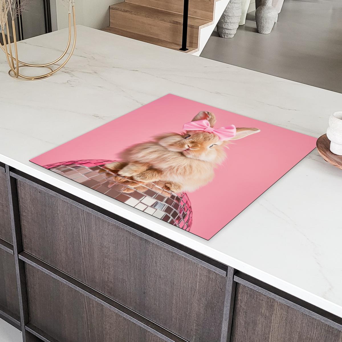 HERDABDECKPLATTE Schleife - Discoball - Kaninchen Induktionsmatte 78x78 cm - Pink, Kunststoff (78/78/0.2cm) - MuchoWow