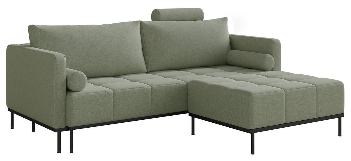 SCHLAFSOFA Skilia mit Schlaffunktion, 3-Sitzer 224 cm - Schwarz/Hellgrün, Textil/Metall (224/85/102cm) - Selsey