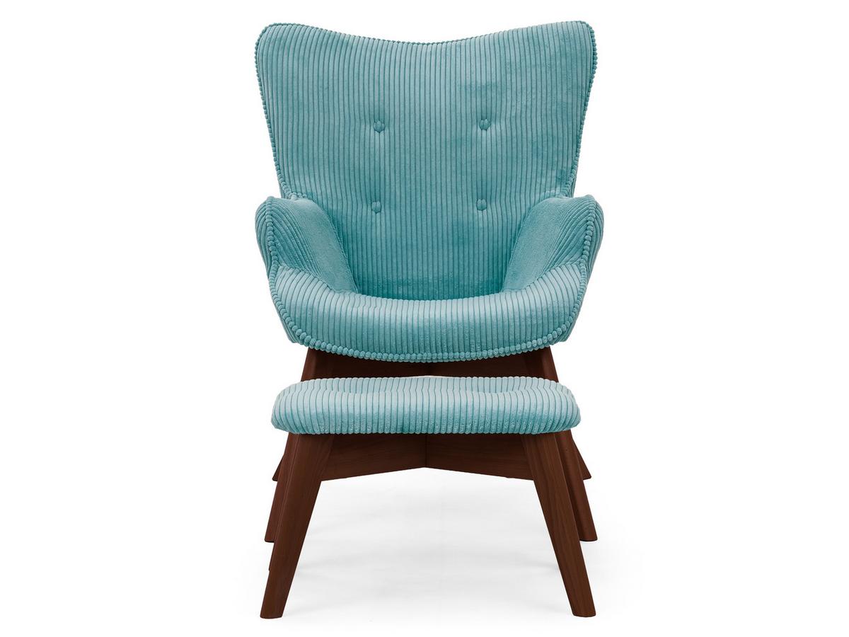 LOUNGESESSEL mit Fußhocker Lenari Türkis Cordstoff mit Füßen in Braun - Türkis/Braun, Holz/Textil (71/96/86cm) - S-Style Möbel