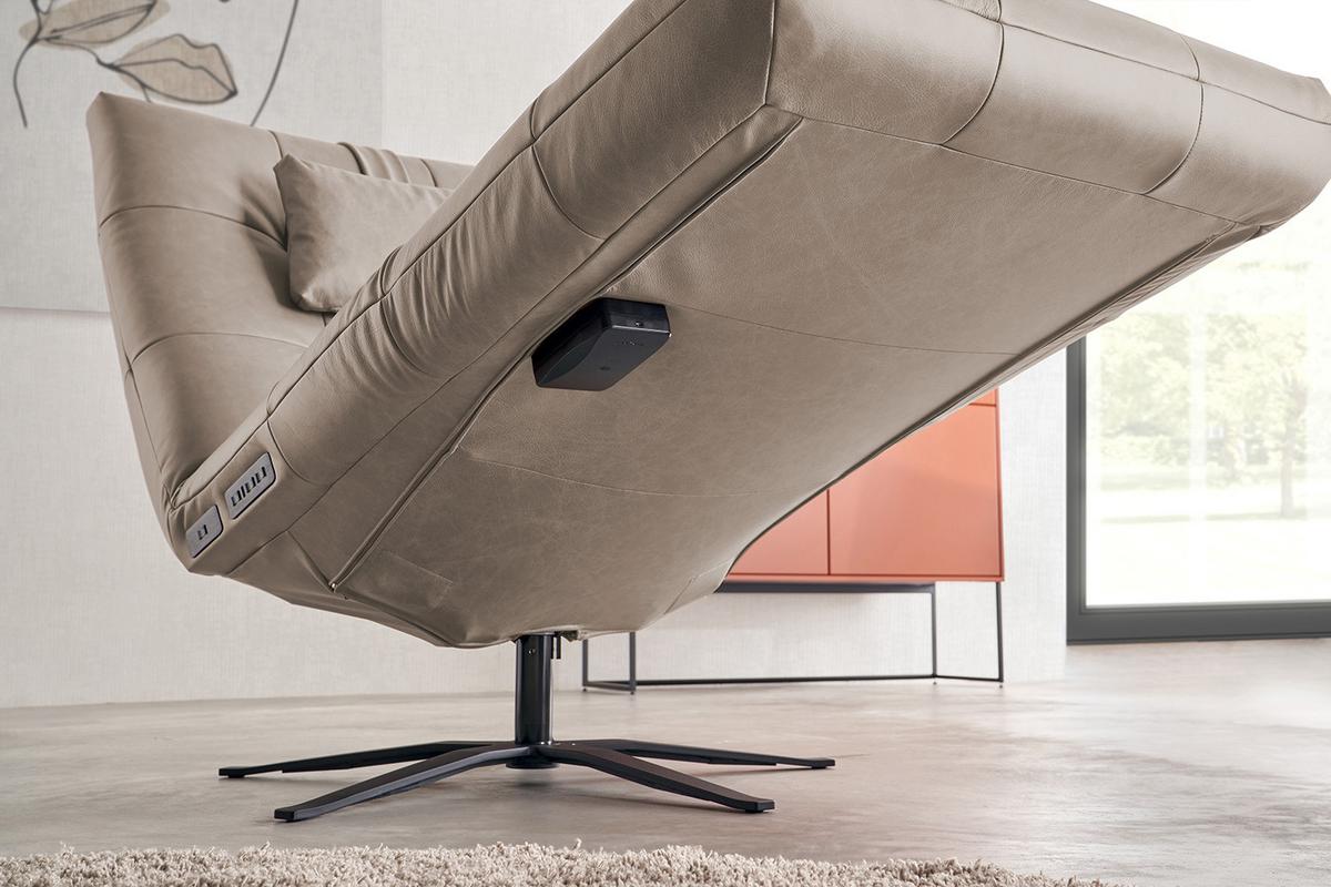 RELAXLIEGE LETICIA Grau Leder Drehbar (360°), Relaxfunktion - Schwarz/Grau, Leder/Metall (82/115/156cm) - KAWOLA