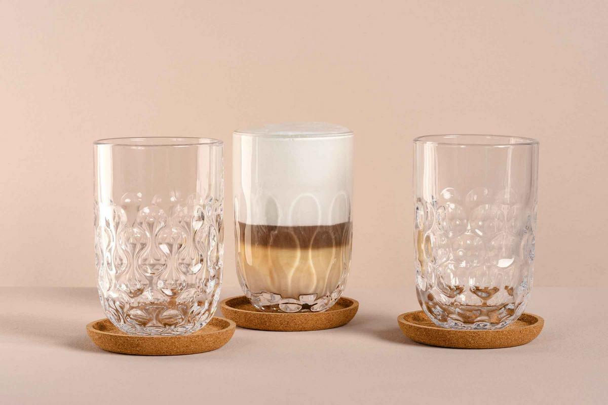 LATTE MACCHIATO-SET MIT UNTERSETZER Gocce transparent 390 ml 3er Set - Transparent, Glas (0.39L) - Leonardo Living