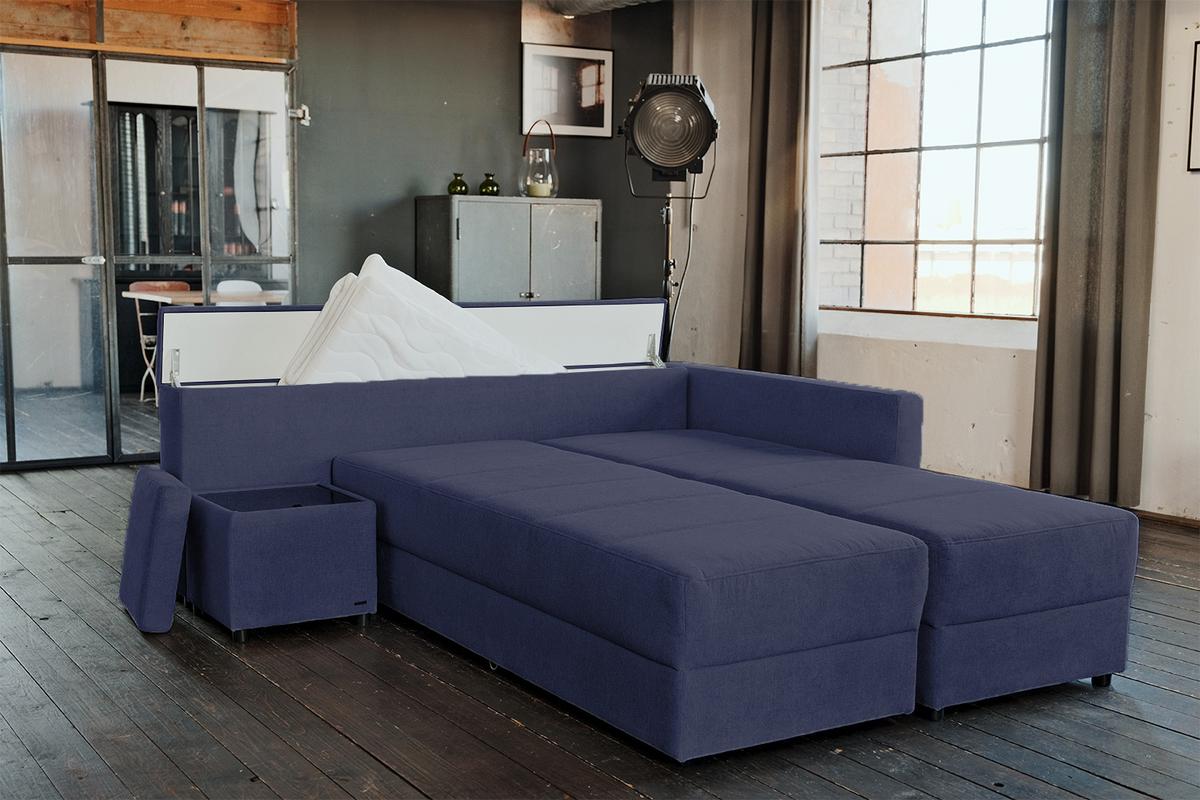 SCHLAFSOFA IDA Blau Webstoff Mit Schlaffunktion - Blau/Schwarz, Textil (287/229cm) - KAWOLA