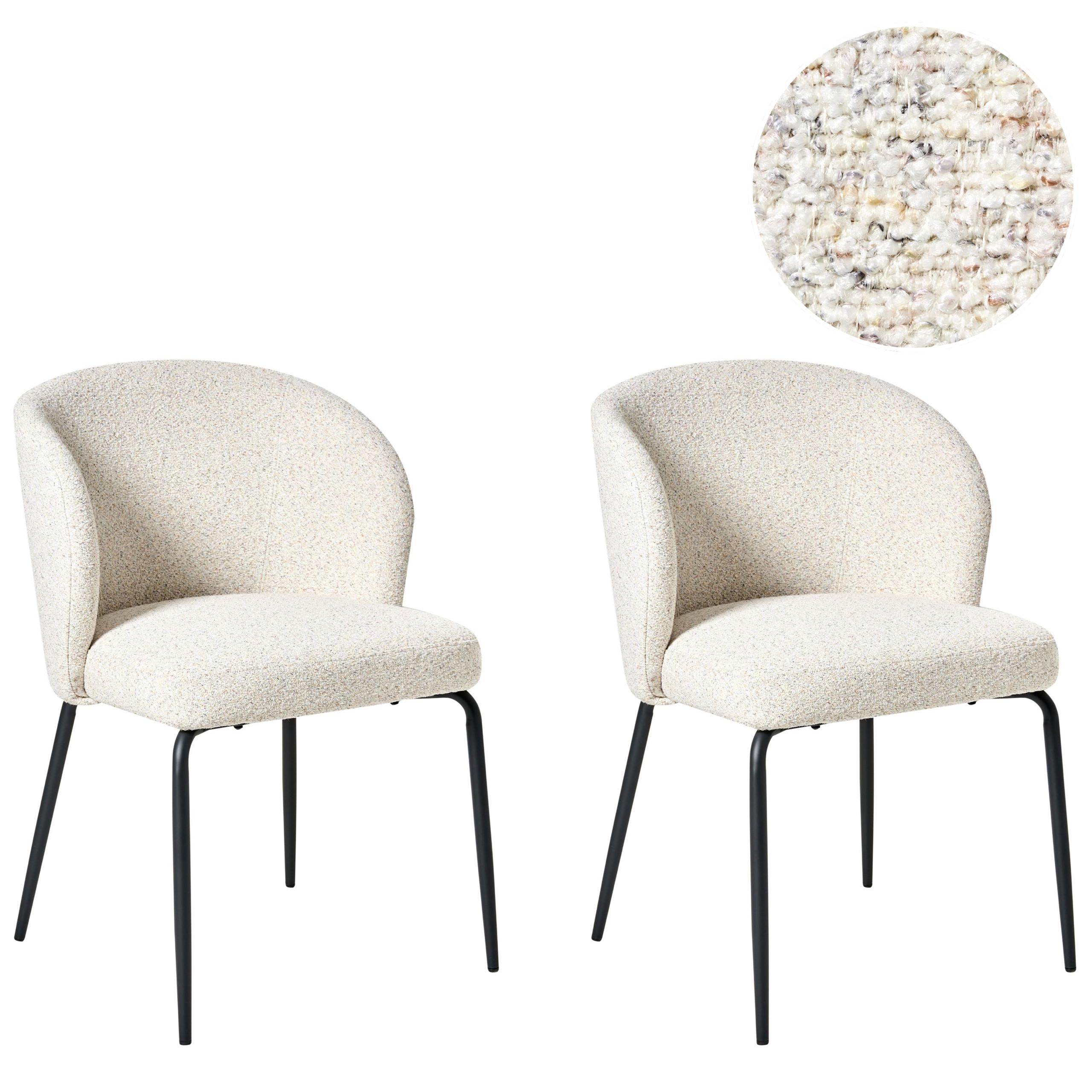 ESSZIMMERSTUHL 2er-Set Bouclé Hellbeige Zana - Beige, Textil (55/80/56cm) - Beliani