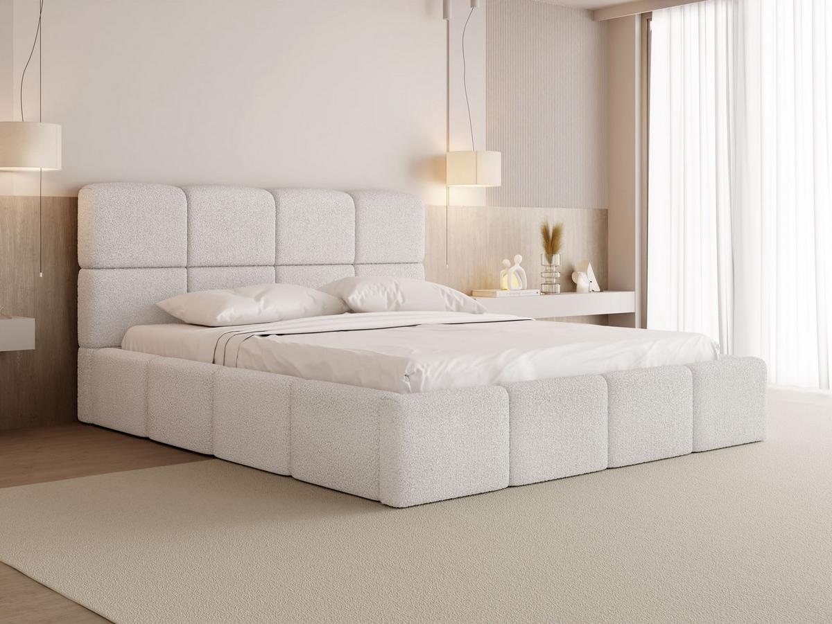 POLSTERBETT Tivio mit Bettkasten, Creme Boucle 120x200 cm - Birkefarben/Schwarz, Holzwerkstoff/Kunststoff (120/200cm) - WFL GROUP
