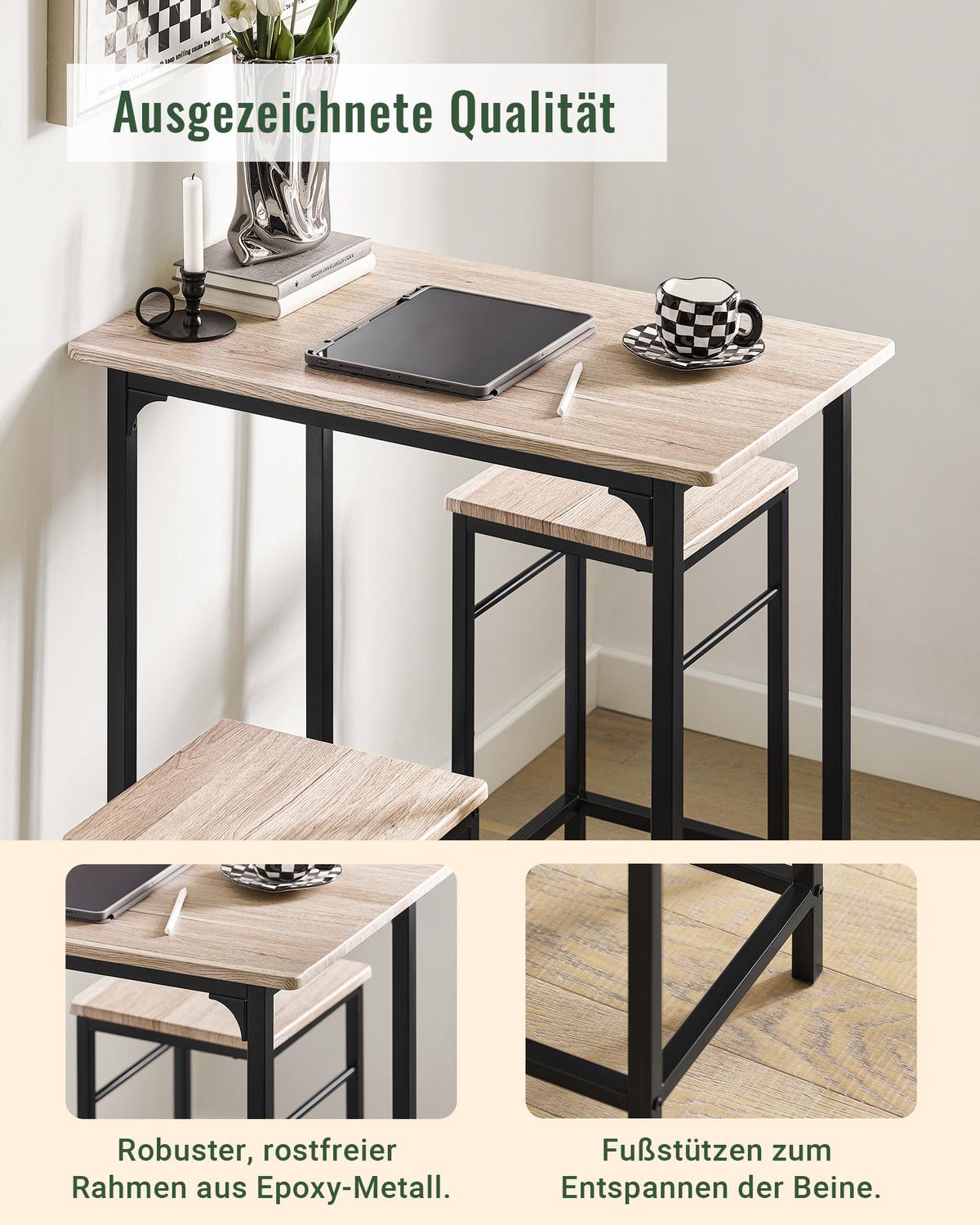 BARTISCH + 2 x BARHOCKER - Naturfarben, Holzwerkstoff (80/88/50cm) - SoBuy