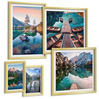 BILDER SET 5er Set - 50x50 cm & 20x30 cm & 40x60 cm Goldrahmen - Pfad Wald Wasserfall Vegetation - Goldfarben, Kunststoff (40/60cm) - TULUP