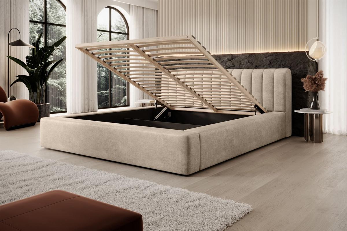 POLSTERBETT Peoria Stoff Macau - Beige, Holzwerkstoff/Textil (180/200cm) - Fun Möbel