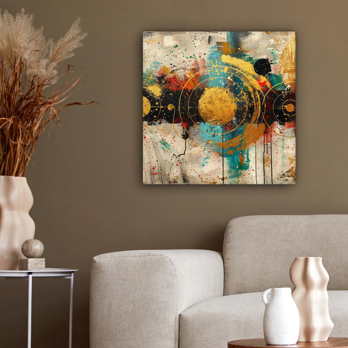 LEINWANDBILD Abstrakt - Kunst - Gold - Modern Wandbild Wohnzimmer 50x50 cm - Multicolor, Textil (50/50cm) - MuchoWow