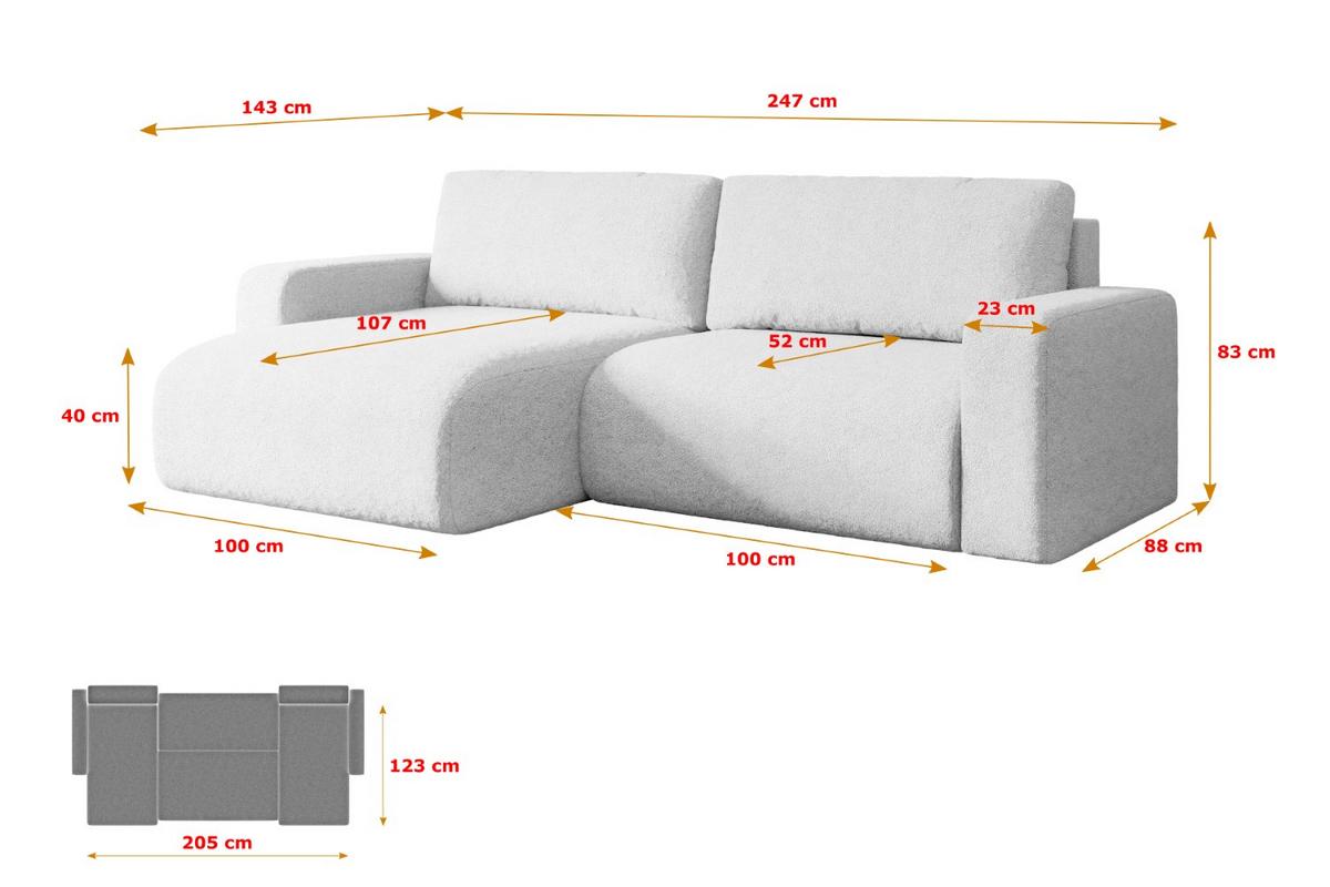 ECKSOFA mit Schlaffunktion und Bettkasten KLEEA-L - 247x143x83 cm Weiß Bouclé - Schwarz/Weiß, Holzwerkstoff/Kunststoff (247/143cm) - ALTDECOR