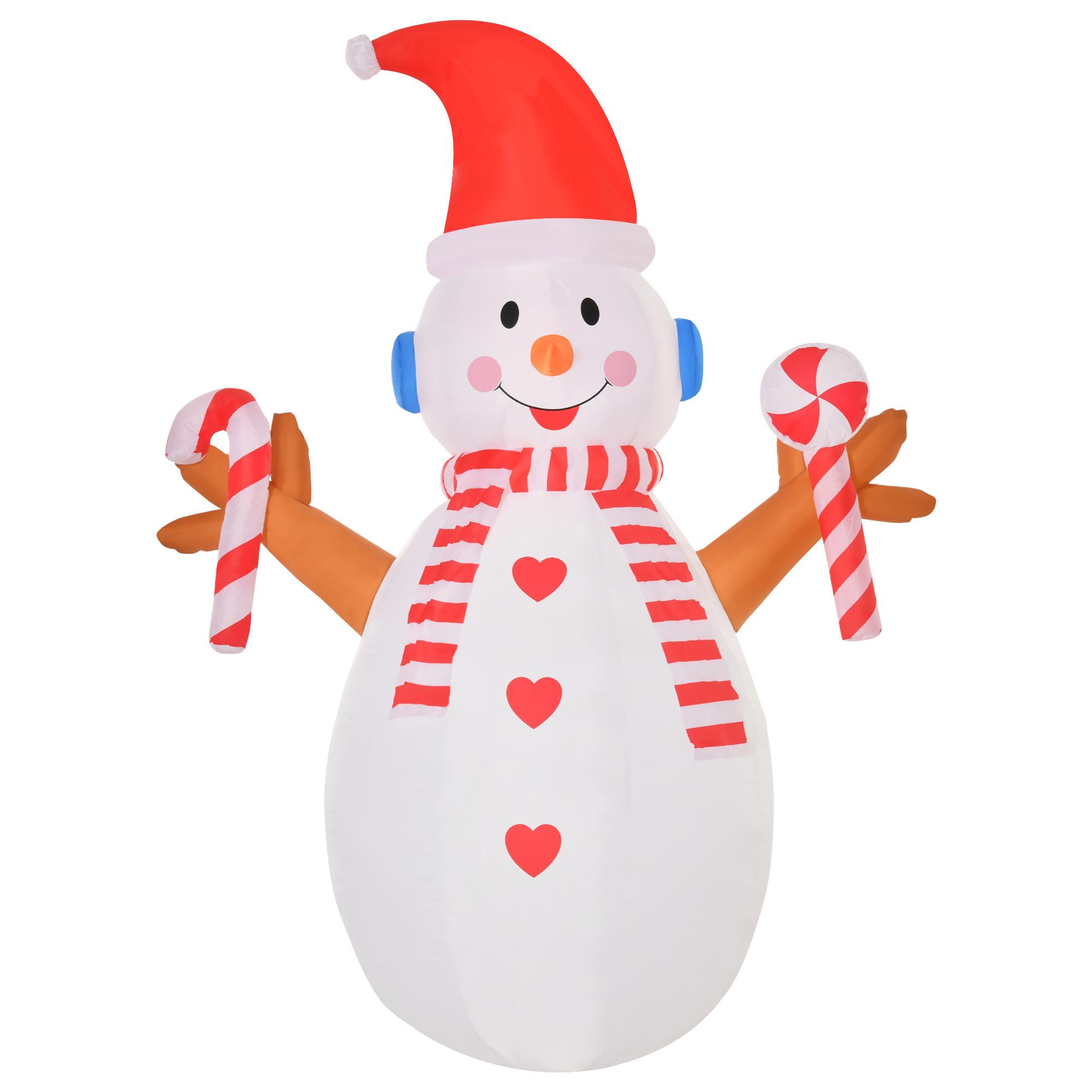 AUFBLASBARER Schneemann, Polyestertuch, Weiß+Rot - Multicolor, Kunststoff (100/240/180cm) - HOMCOM
