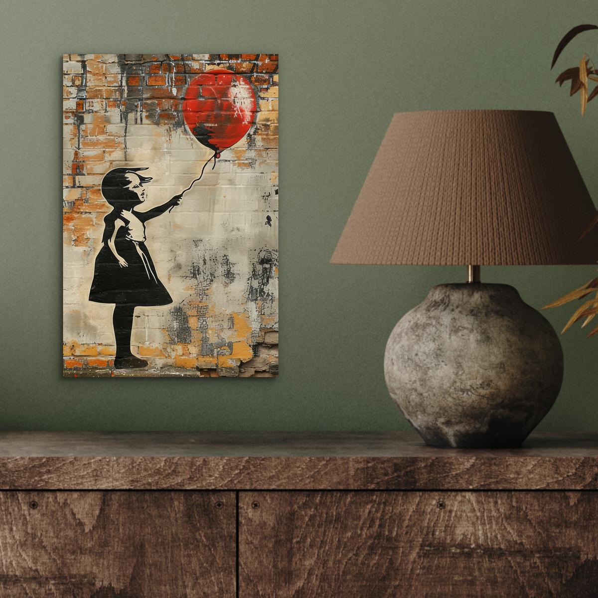 METALLBILD Graffiti - Banksy - Mädchen - Straßenkunst 20x30 cm - Sandfarben, Metall (20/30cm) - MuchoWow