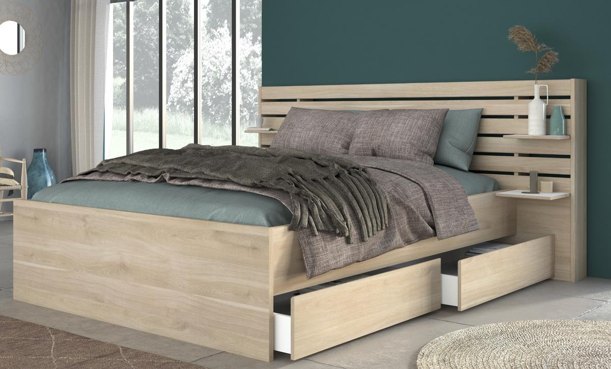 STAURAUMBETT Eiche japanisch, Bett Liegefläche 180 x 200 cm - Eichefarben, Holzwerkstoff/Metall (180/200cm) - Parisot Meuble