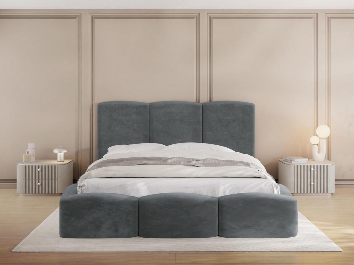POLSTERBETT Harmony mit Bettkasten, Grau Samt Velours 180x200 cm - Birkefarben/Schwarz, Holzwerkstoff/Kunststoff (180/200cm) - WFL GROUP