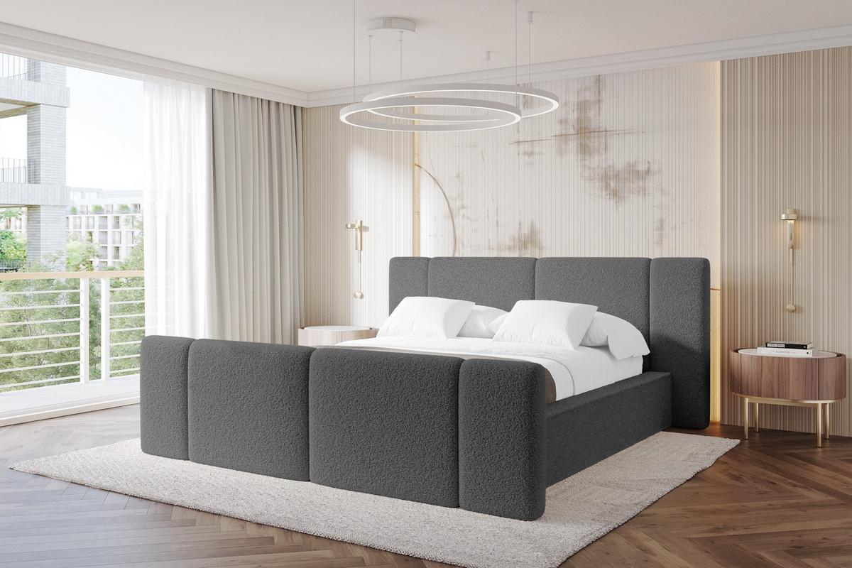 POLSTERBETT mit Bettkasten, Fußteil und Lattenrost, Bett mit Matratze H3/H4 - RIVO-Z 180x200 Grau - Greige, Holzwerkstoff/Textil (180/200cm) - ALTDECOR