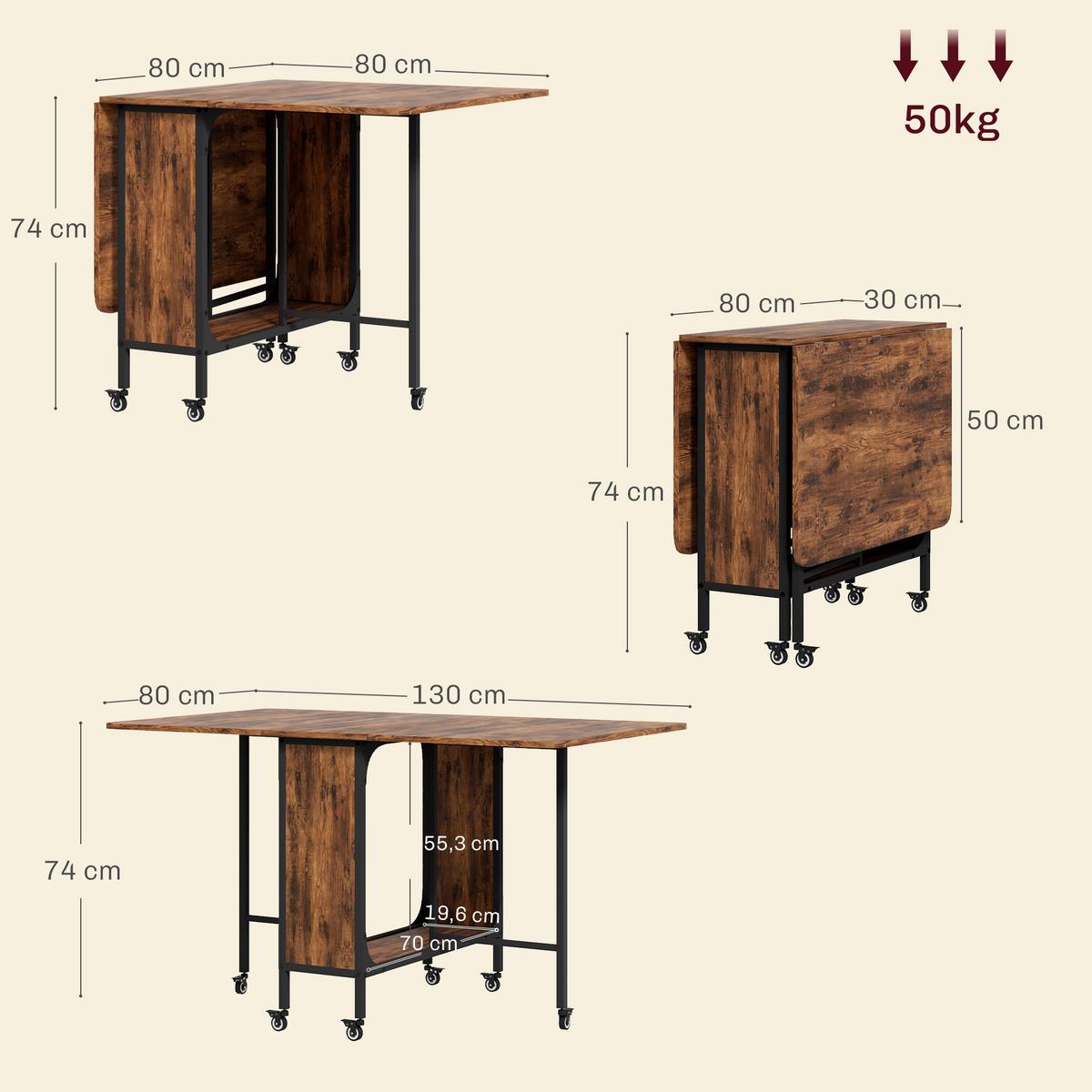 ESSTISCH klappbar, Mobiler Klapptisch für 6 Personen, mit Ablage Hellbraun - Dunkelbraun, Textil (130/80/74cm) - HOMCOM