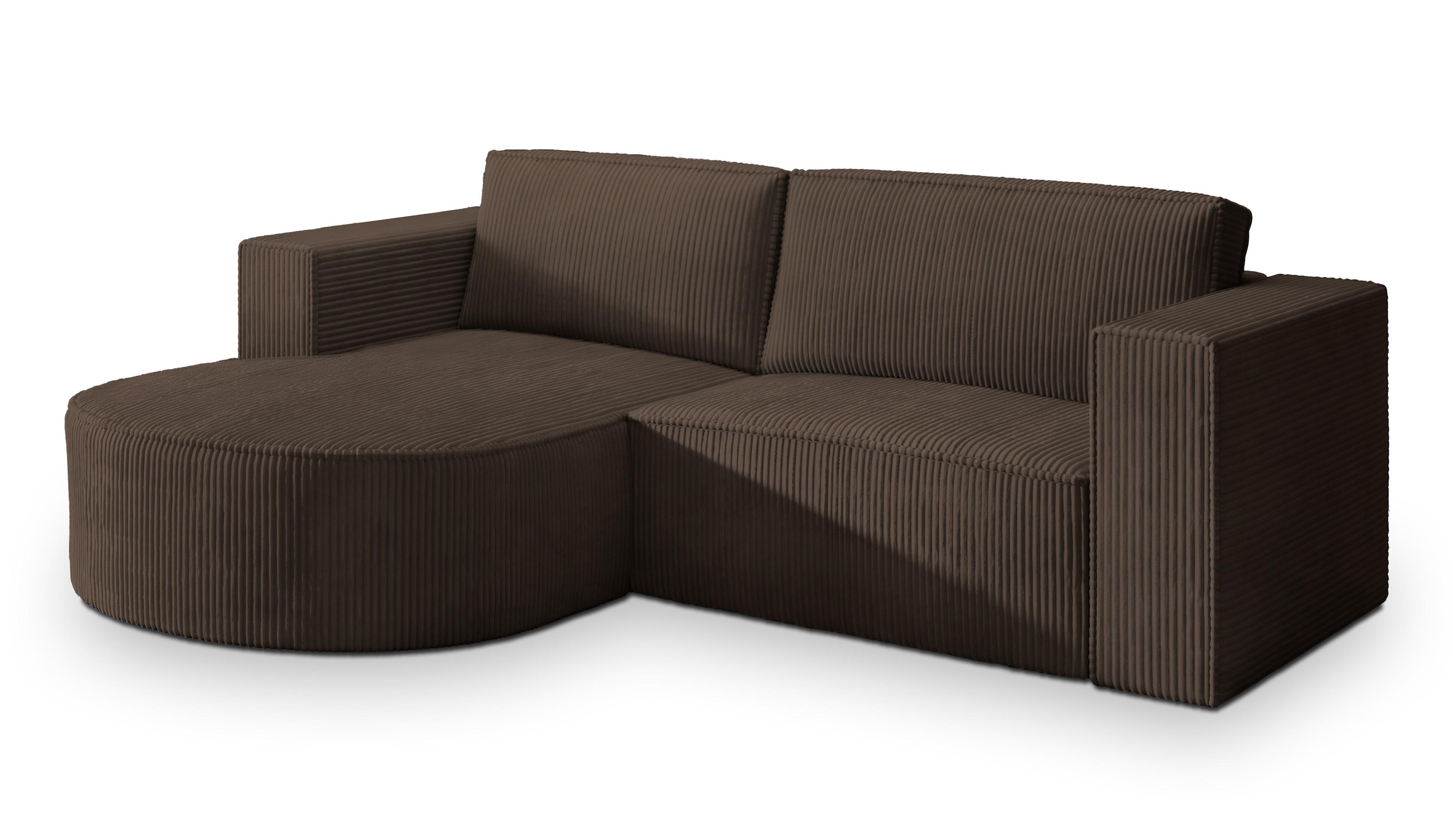 ECKSOFA SORELA P L-S Braun Kordstoff mit Schlaffunktion - Braun, Holz (263/174cm) - MASSENO