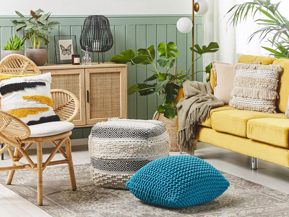 POUF Conrad 50/50/31 cm - Blau, Naturmaterialien/Textil (50/31/50cm) - Beliani