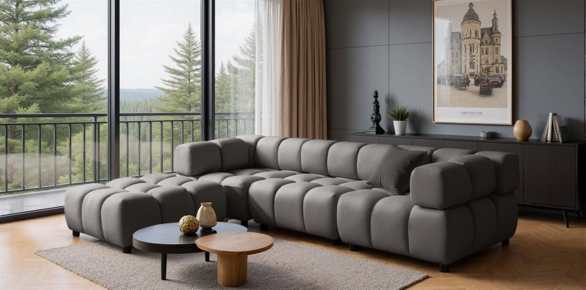 POLSTERHOCKER Flow - Dunkelgrau, Holzwerkstoff/Textil (96/42/96cm) - Fun Möbel