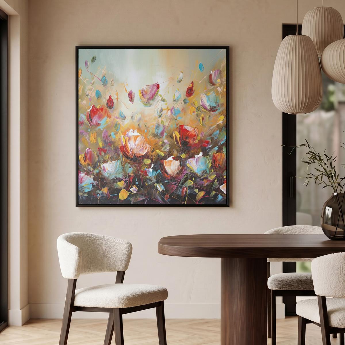 LEINWAND Bilder mit Rahmen - Blumen - Kunst - Natur - Ölgemälde - 90x90 - Multicolor, Textil (90/90cm) - MuchoWow