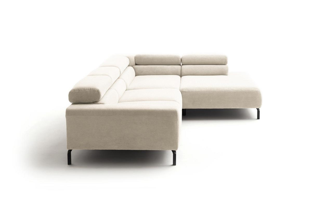 ECKSOFA MIT MOTORISCHEM SITZVORZUG DELIA Cremeweiß Cord Relaxfunktion - Creme/Schwarz, Textil/Metall (312/219cm) - KAWOLA