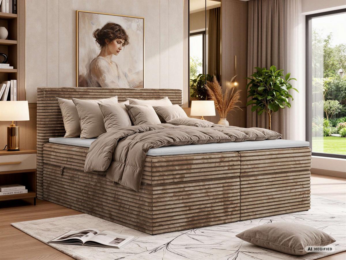 BOXBETT TILION 200/200 - Braun Cord - Topper T25 - H3 - Schwarz/Braun, Kunststoff/Textil (200/200cm) - MKS