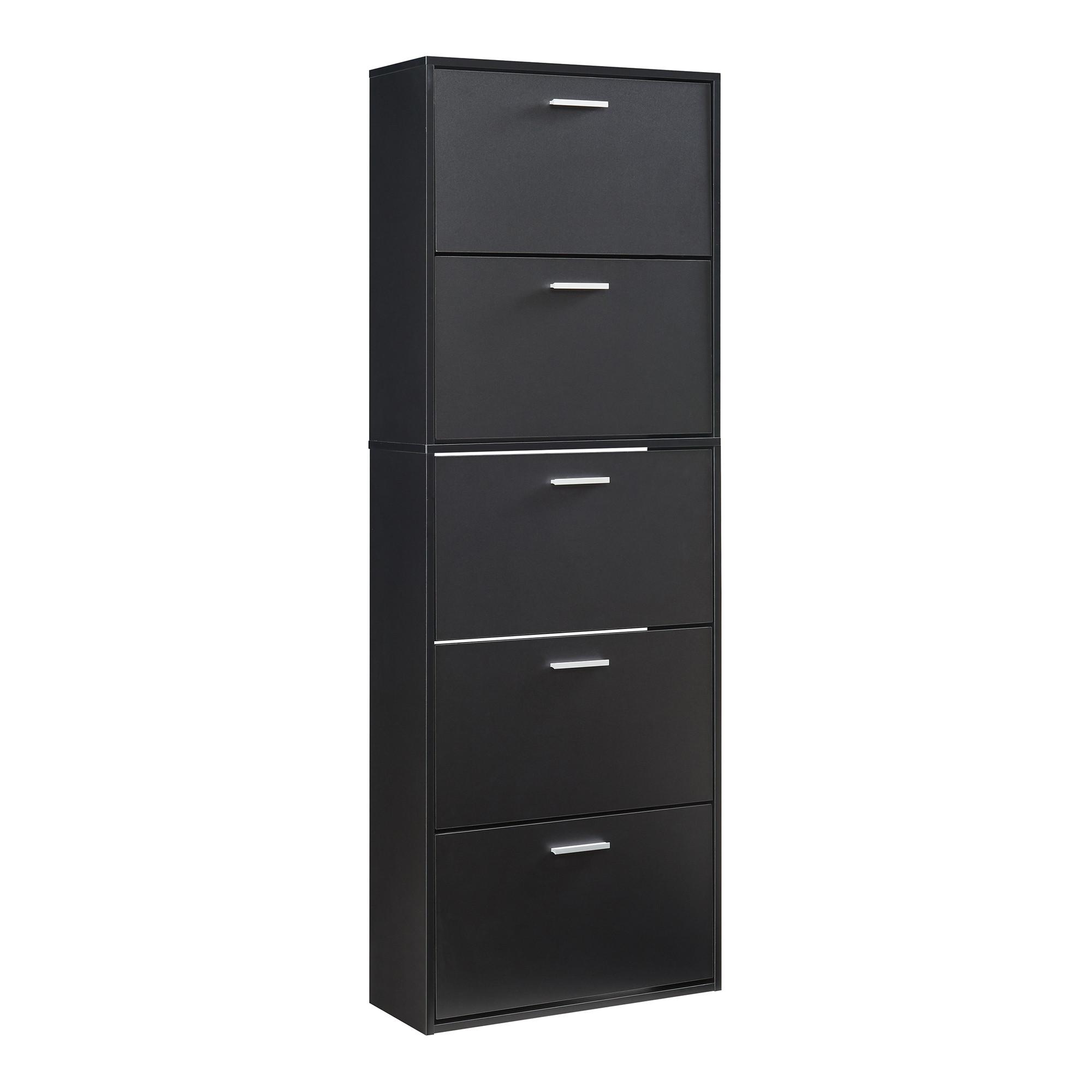 SCHUHSCHRANK Sykkylven - Schwarz, Holzwerkstoff (60/169/24cm) - [en.casa]