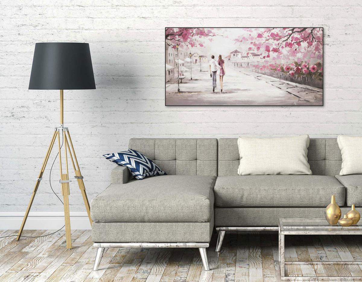 ACRYLBILD HANDGEMALT 120/60 cm - Pink/Beige, Holz/Textil (120/60cm) - KUNSTLOFT