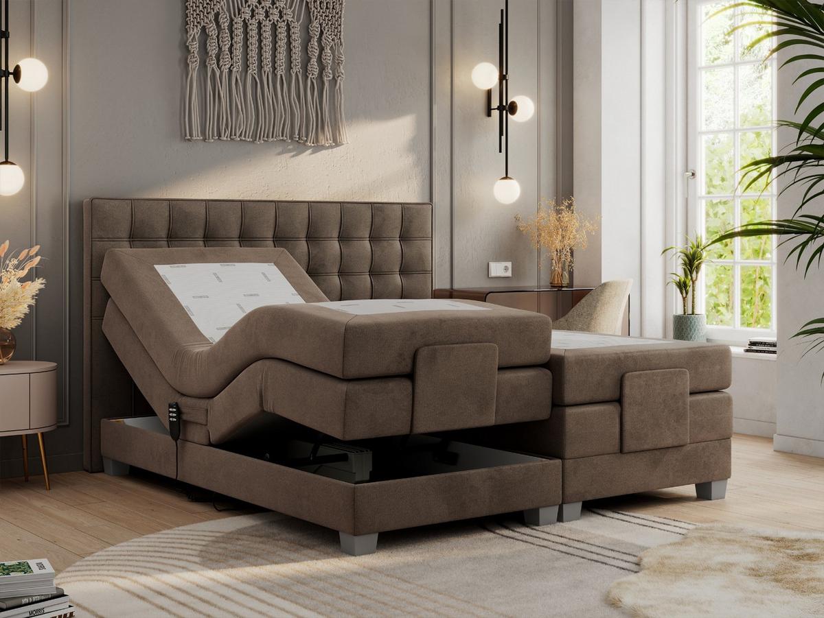 BOXBETT ELEKTRO 140/200 Braun Velvet - H4 - Braun, Holz/Textil (140/200cm) - MKS