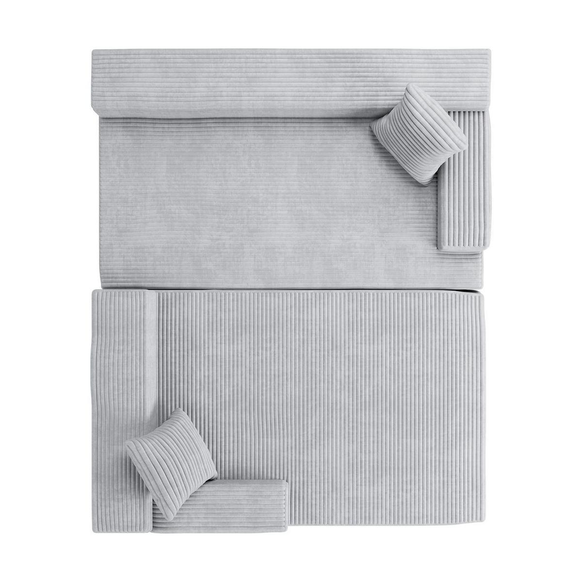 SOFA Coredo hellgrau Cord - Hellgrau, Textil (155/250cm) - Juskys