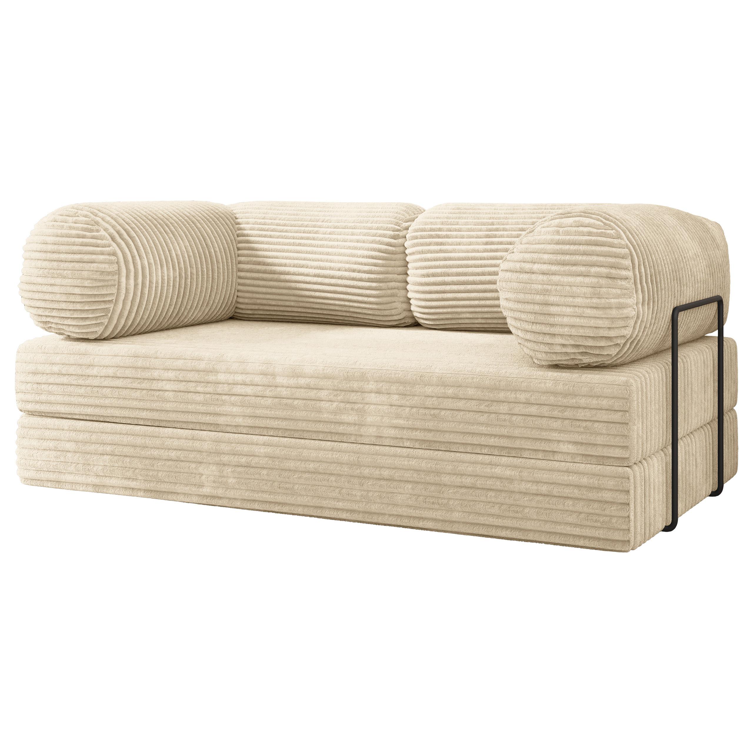 BETTSOFA ALVIO aus Schaumstoff Kordstoff Creme Schlaffunktion - Creme, Textil (170/68/80cm) - MASSENO