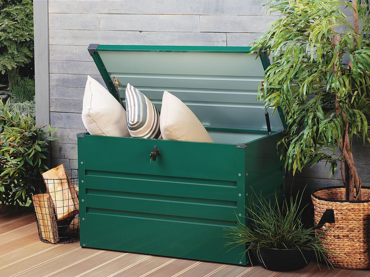 AUFLAGENBOX Stahl dunkelgrün 100/62 cm Cebrosa - Grün, Metall (100/64/62cm) - Beliani