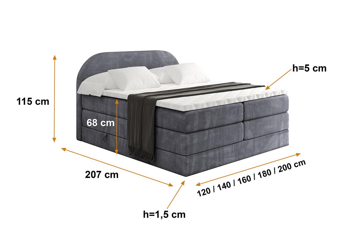 BOXSPRINGBETT mit Matratze und Lattenrost - NOX KING-140x200 - Dunkelgrau Casablanca - Dunkelgrau, Holzwerkstoff (140/200cm) - ALTDECOR