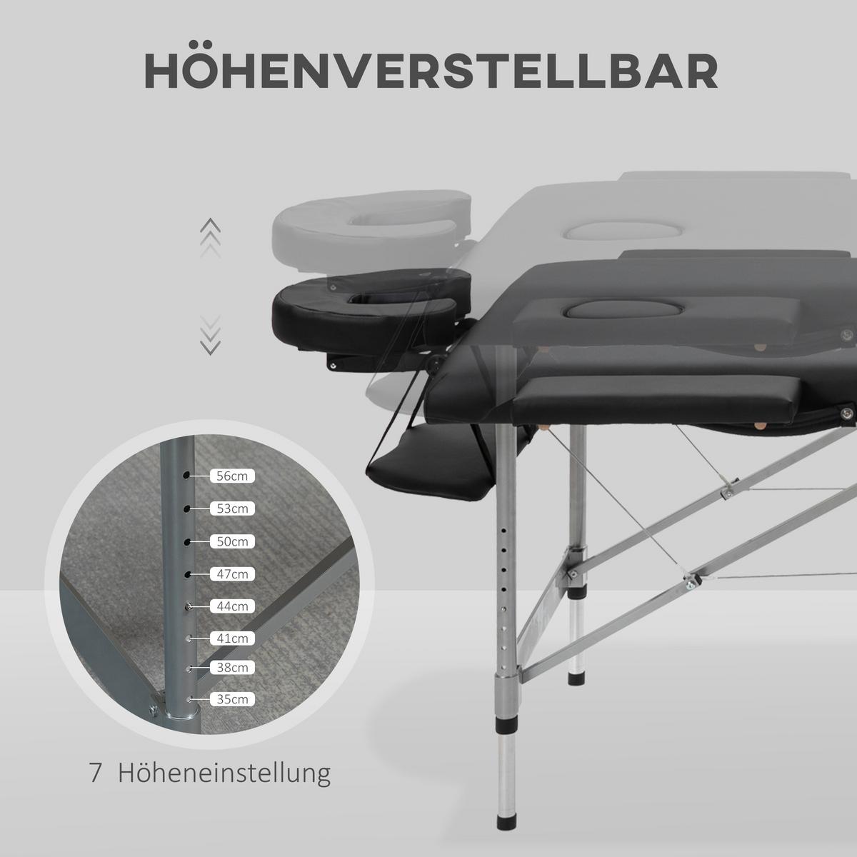 MASSAGELIEGE klappbar Massagebett max. 130 kg Belastbar Kunstleder, Schwarz - Schwarz, Metall (70/82/185cm) - HOMCOM