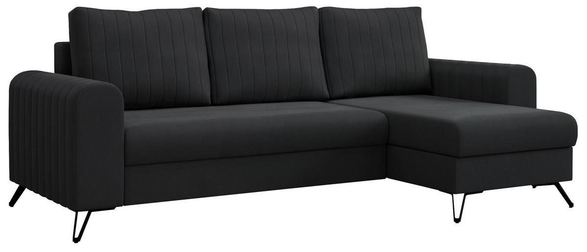 ECKSOFA Axel Samt Dunkelgrau - Dunkelgrau/Schwarz, Textil/Metall (242/140cm) - MKS