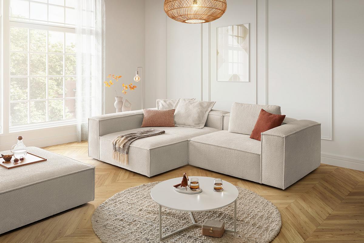 ECKSOFA CARMO Weiß Flachgewebe - Schwarz/Weiß, Kunststoff/Textil (306/191cm) - KAWOLA