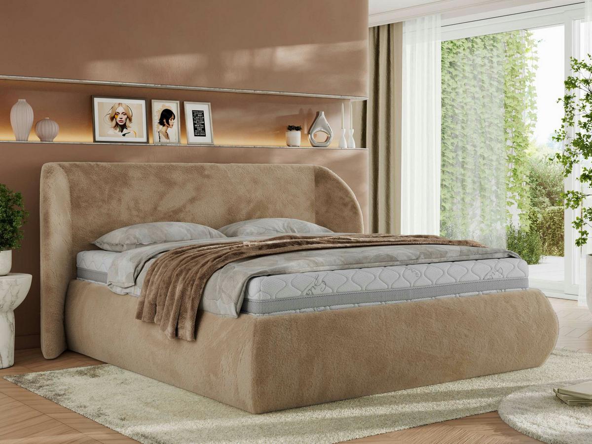 POLSTERBETT CAELA CLASSIC 200/200 - Beige Plüsch - Pocket-Matratze - Beige, Textil (200/200cm) - MKS