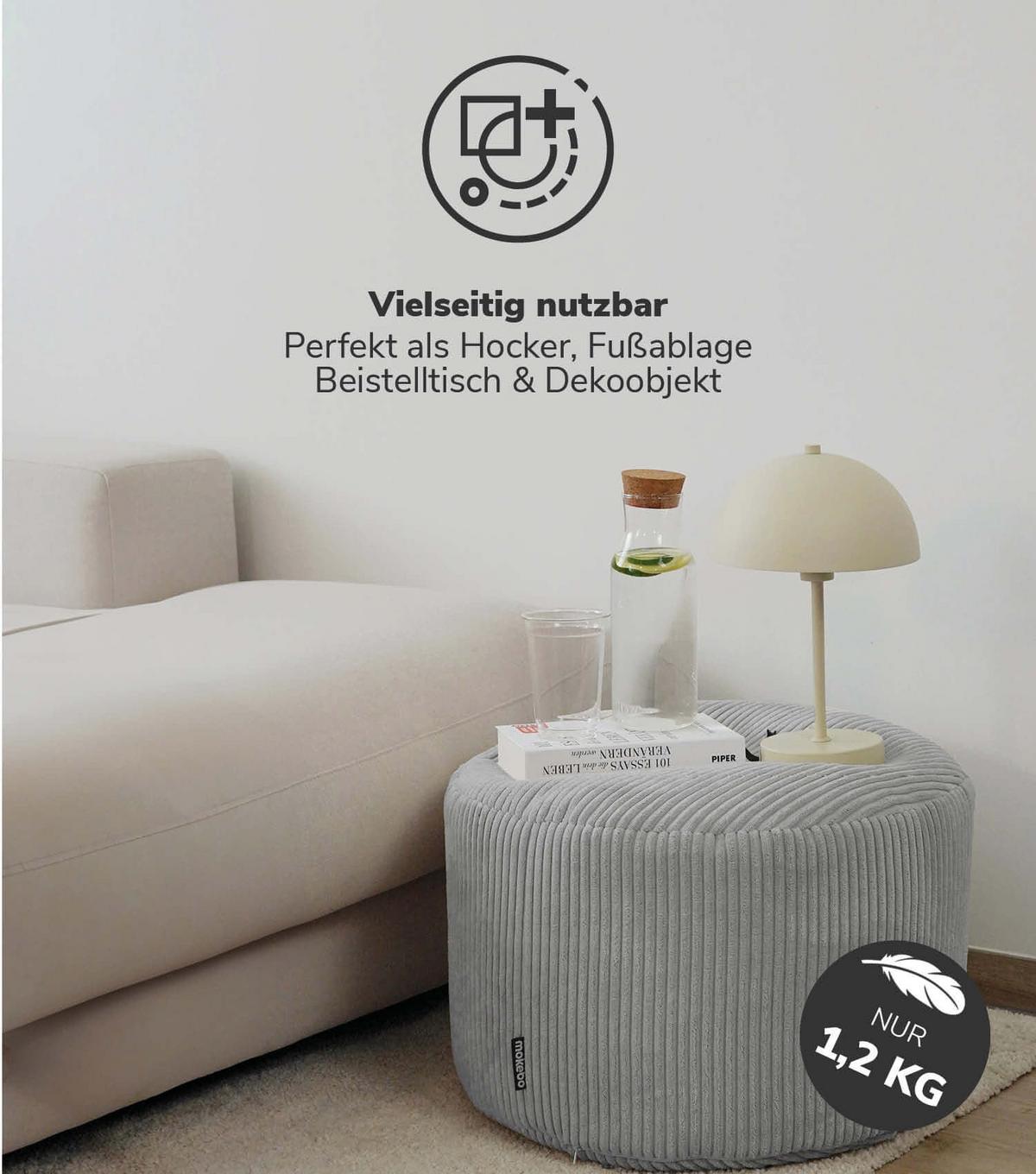 SITZSACK Cord mit Hocker Der Tagträumer - Grau, Textil (180/80/80cm) - Mokebo