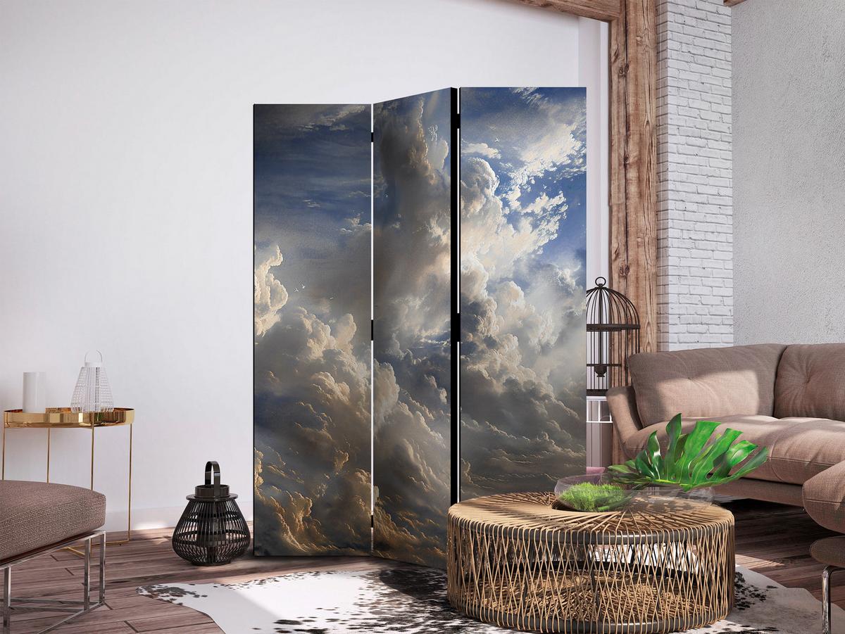 PARAVENT Beidseitig Bedruckter 3-tlg 135x172 cm Wolken In 3D Optik - Multicolor, Holz/Textil (135/172/3cm) - Muralo