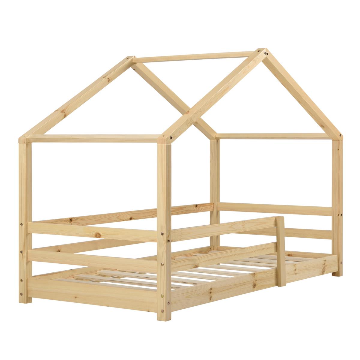 HAUSBETT Knätten mit Matratze - Naturfarben, Holz/Textil (70/140cm) - [en.casa]