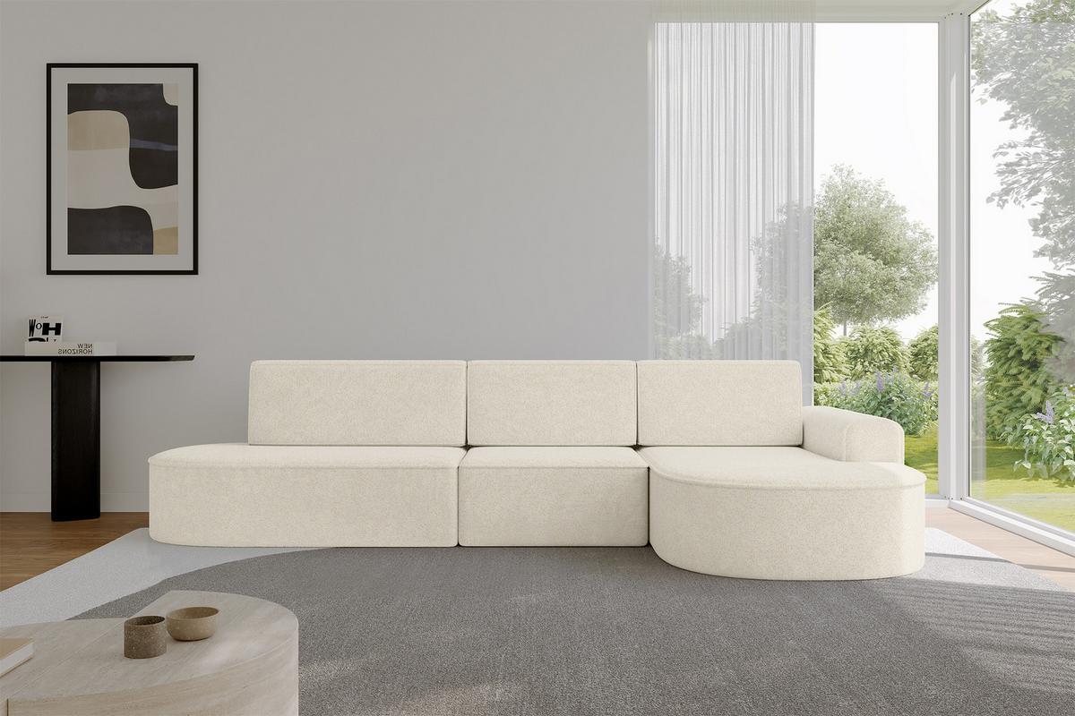 ECKSOFA mit Schlaffunktion Ottomane RECHTS MARI L2-S 368X167X85 Creme Velours - Creme/Schwarz, Holzwerkstoff/Kunststoff (167/368cm) - ALTDECOR