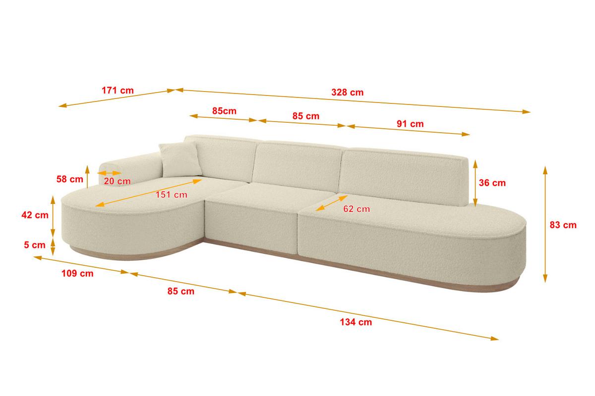 ECKSOFA Ottomane Links MARI-L2-v1 - 328x171x83 cm Beige Bouclé - Beige, Holzwerkstoff/Textil (328/171cm) - ALTDECOR