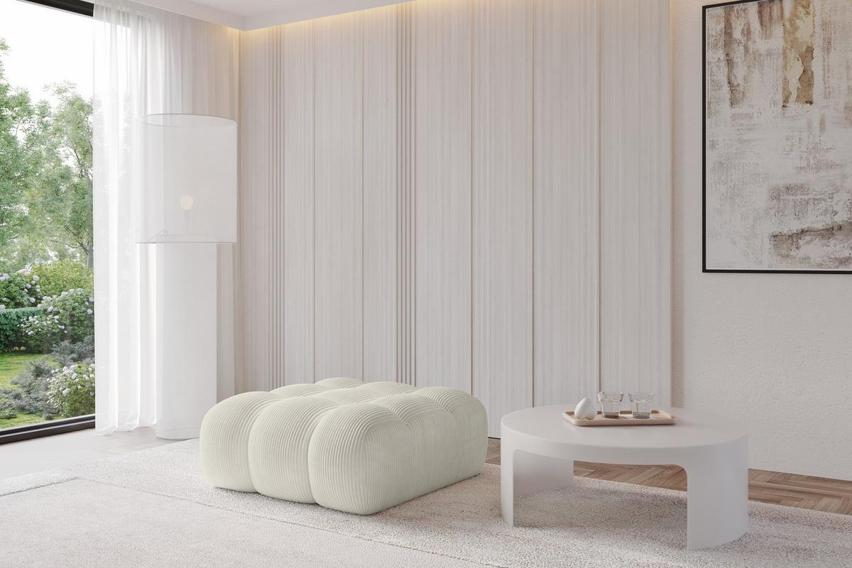 POUF OLEA-PUF 91x87x44 cm Creme Cord Modular Sitzhocker - Ecru/Creme, Holzwerkstoff/Kunststoff (91/44/87cm) - ALTDECOR