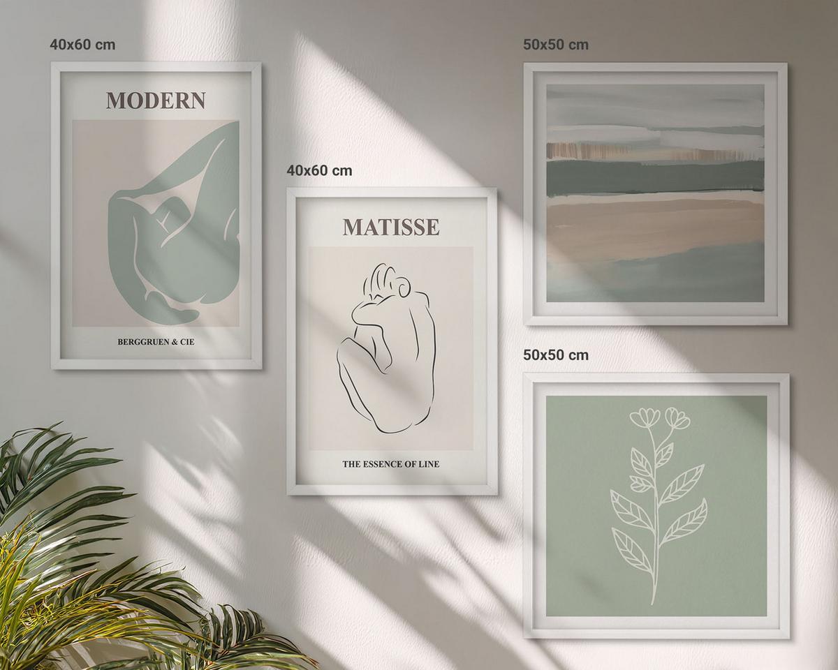 BILDER SET 4er Set - 50x50 cm & 40x60 cm Weißer Rahmen - Abstrakte Pflanzenformen - Weiß, Kunststoff (50/50cm) - TULUP