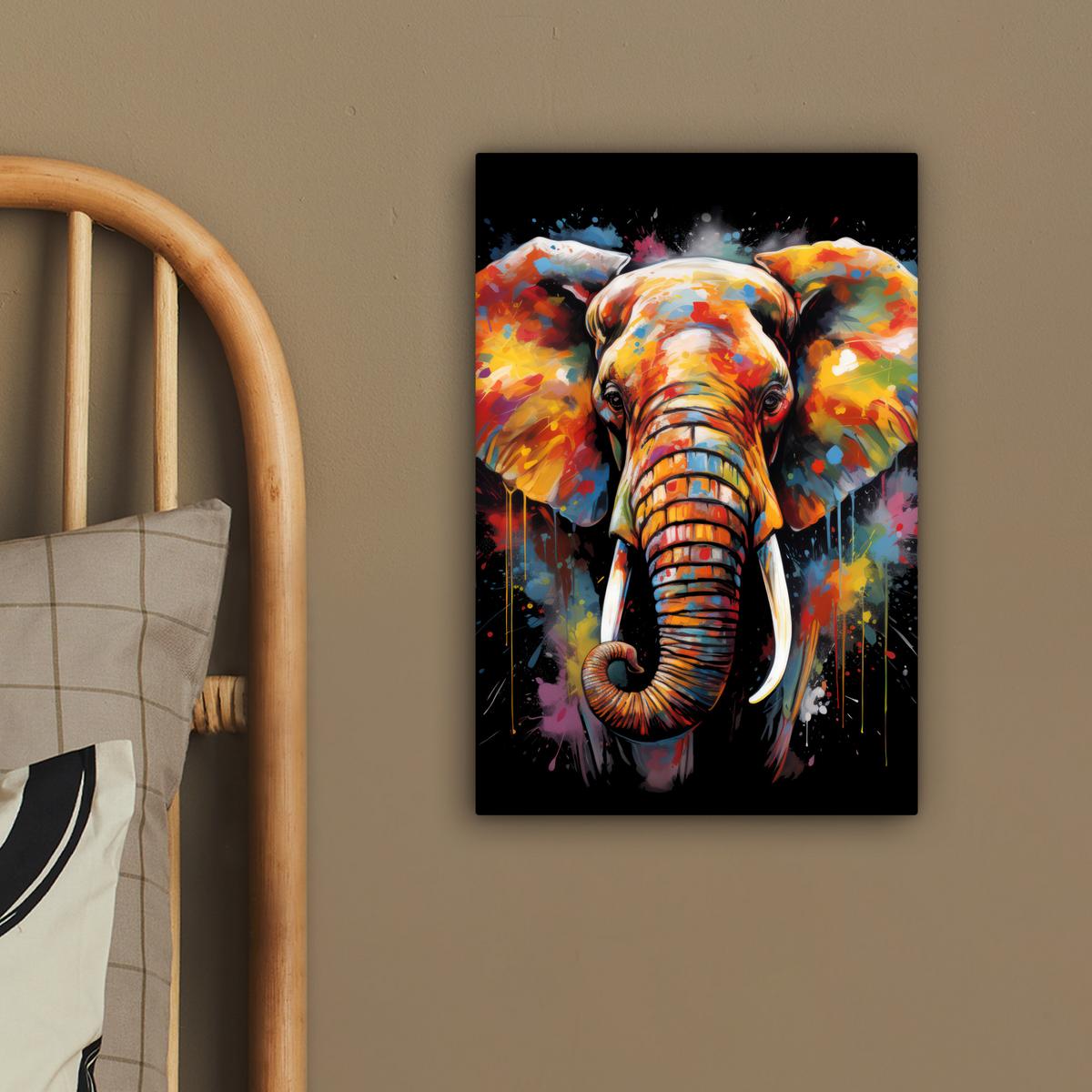 LEINWANDBILD Elefant - Graffiti - Schwarz - Tiere - Farben Deko Wohnzimmer 20x30 cm - Schwarz, Textil (20/30cm) - MuchoWow