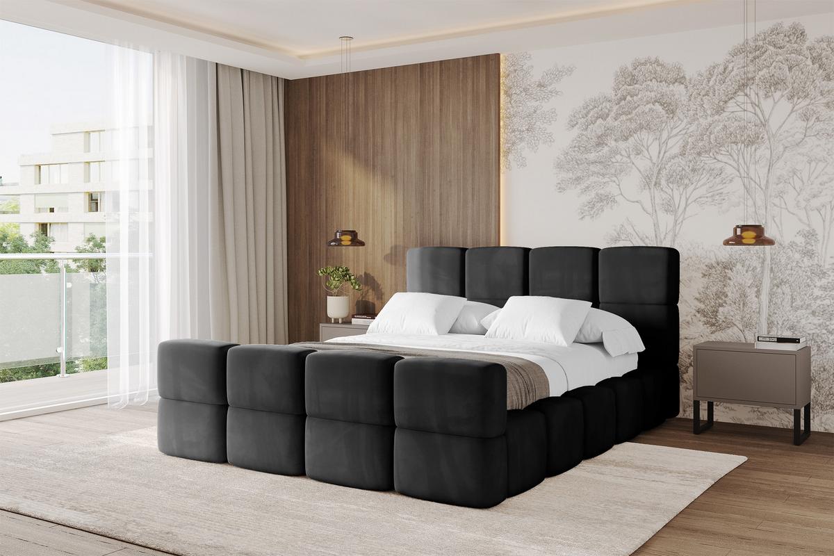 POLSTERBETT mit Bettkasten und Lattenrost, Bett mit Kopfteil, Boxbett ohne Matratze, Doppelbett mit Stauraum - NATA-Z 200x200 Schwarz - Schwarz Hochglanz, Holzwerkstoff/Textil (200/200cm) - ALTDECOR