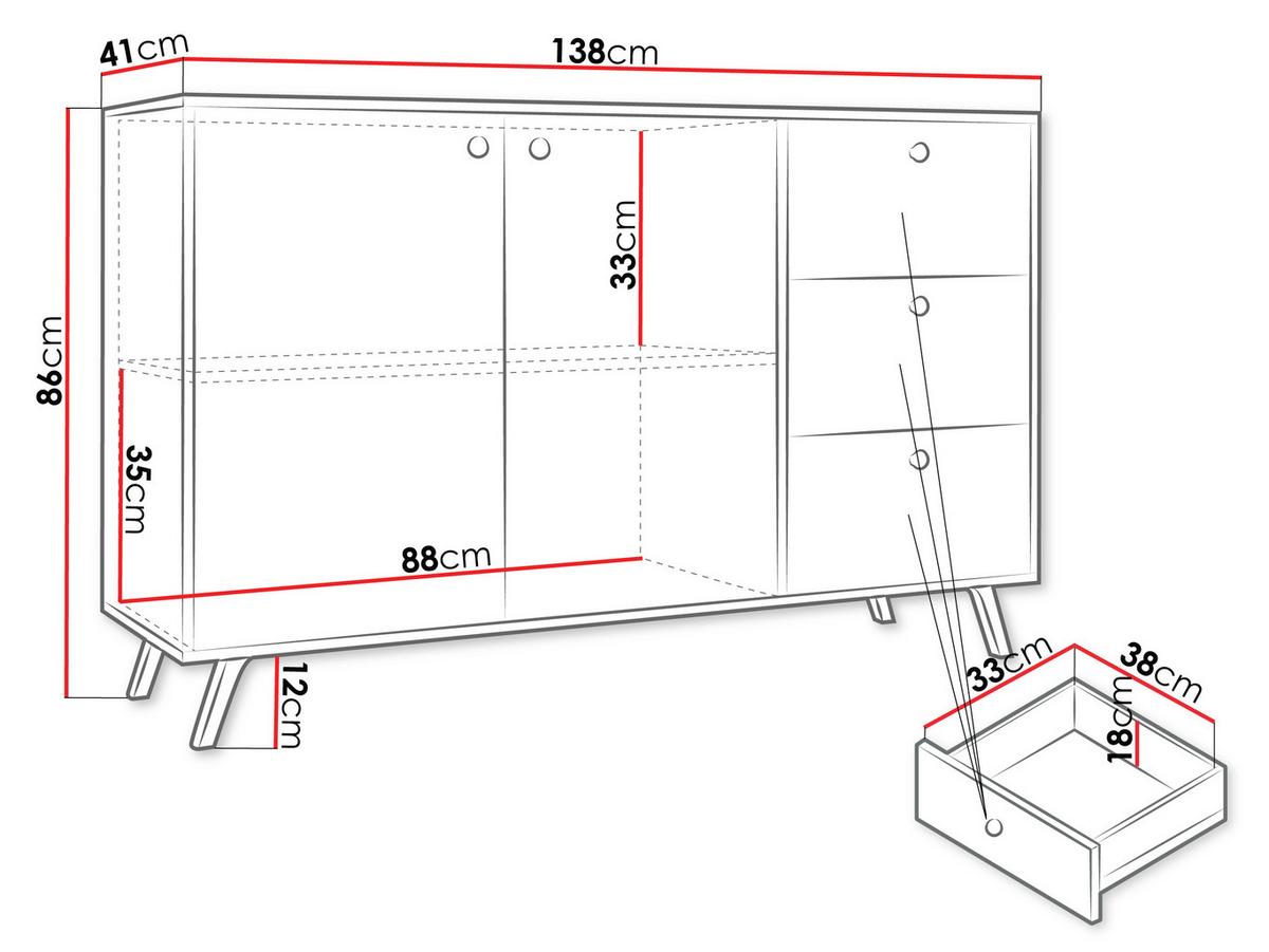 KOMBIKOMMODE Siena 2D3S - Goldfarben/Schwarz, Holzwerkstoff/Metall (138/86/41cm) - MIRJAN24