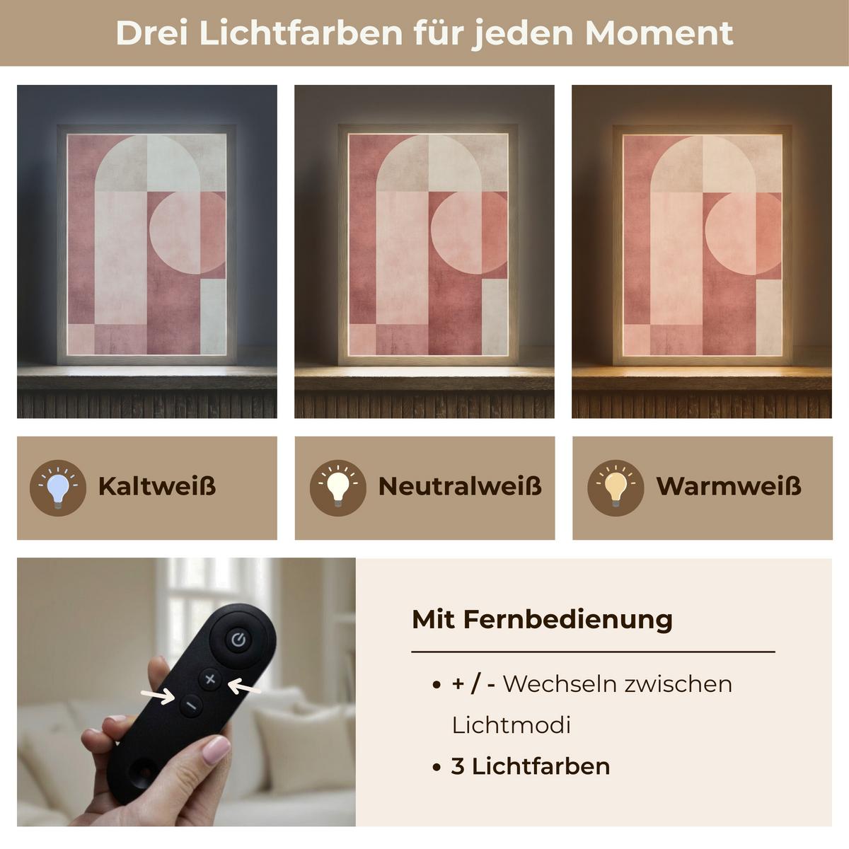 WANDLEUCHTE MIT AKKU Figuren - Abstrakt - Rosa 30x40 cm - Altrosa, Holzwerkstoff (30/40/8cm) - OnlyWow