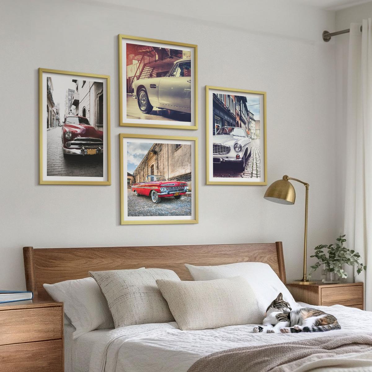 BILDER SET 4er Set - 50x50 cm & 40x60 cm Goldrahmen - Oldtimer in Städten - Goldfarben, Kunststoff (50/50cm) - TULUP