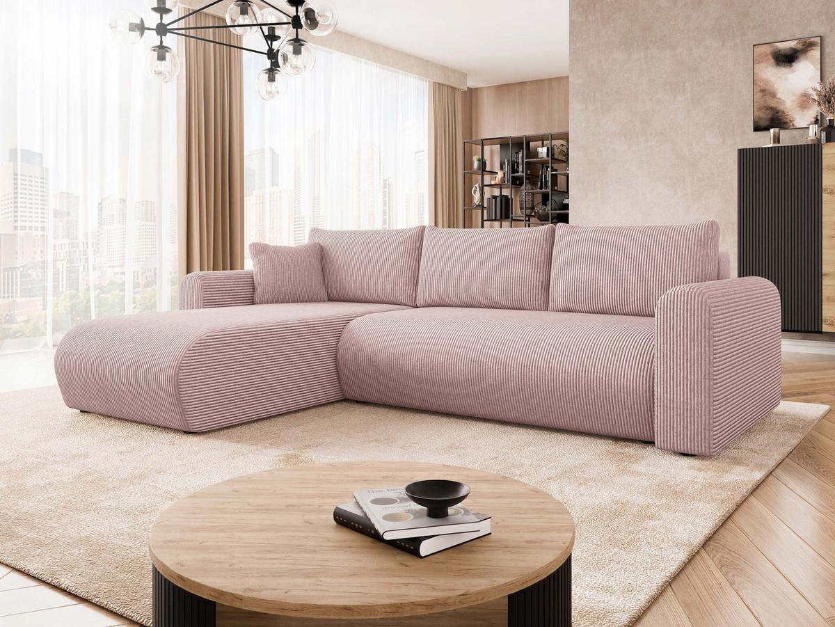 ECKSOFA Eliwo Cord - Hellbraun/Schwarz, Holz/Textil (252/158cm) - MIRJAN24